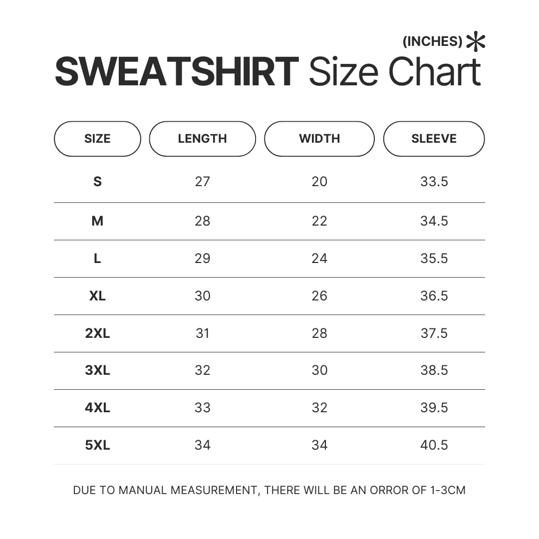Sweatshirt Size Chart - Bayonetta Merch