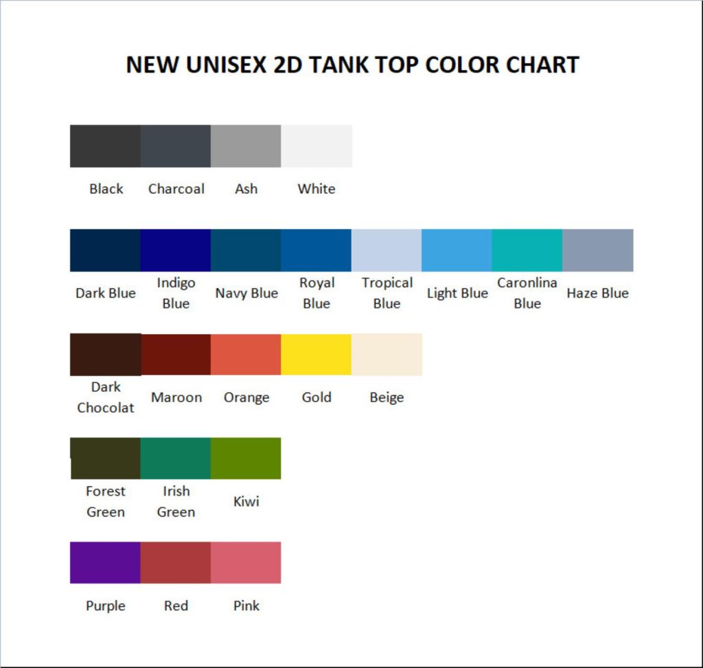 tank top color chart - Bayonetta Store